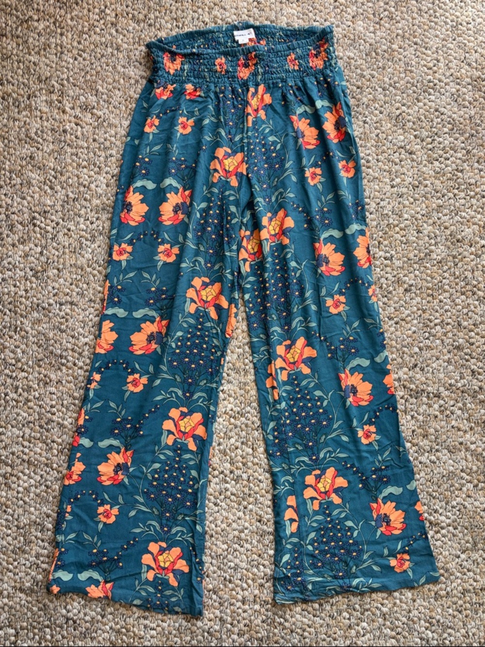 O'Neill Teal Blue Pants with Orange Floral Print